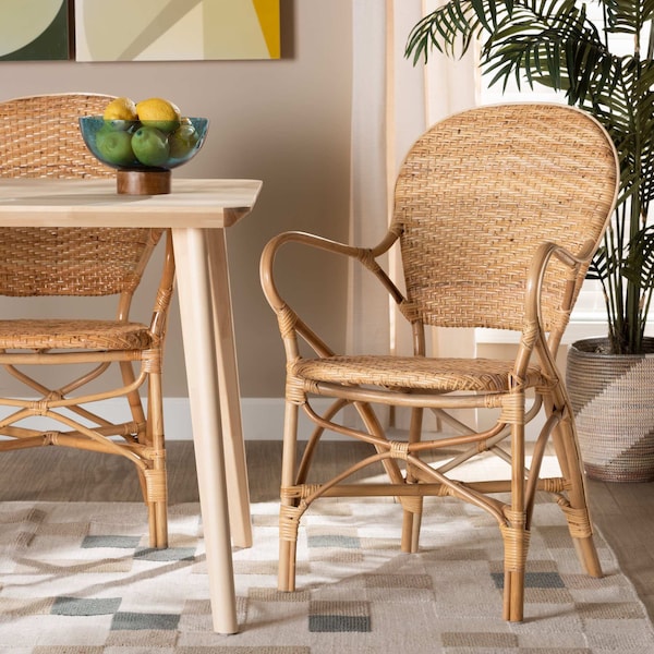 Baxton Studio Genna Modern Bohemian Natural Brown Finished Rattan Dining Chair 205-12675 - main